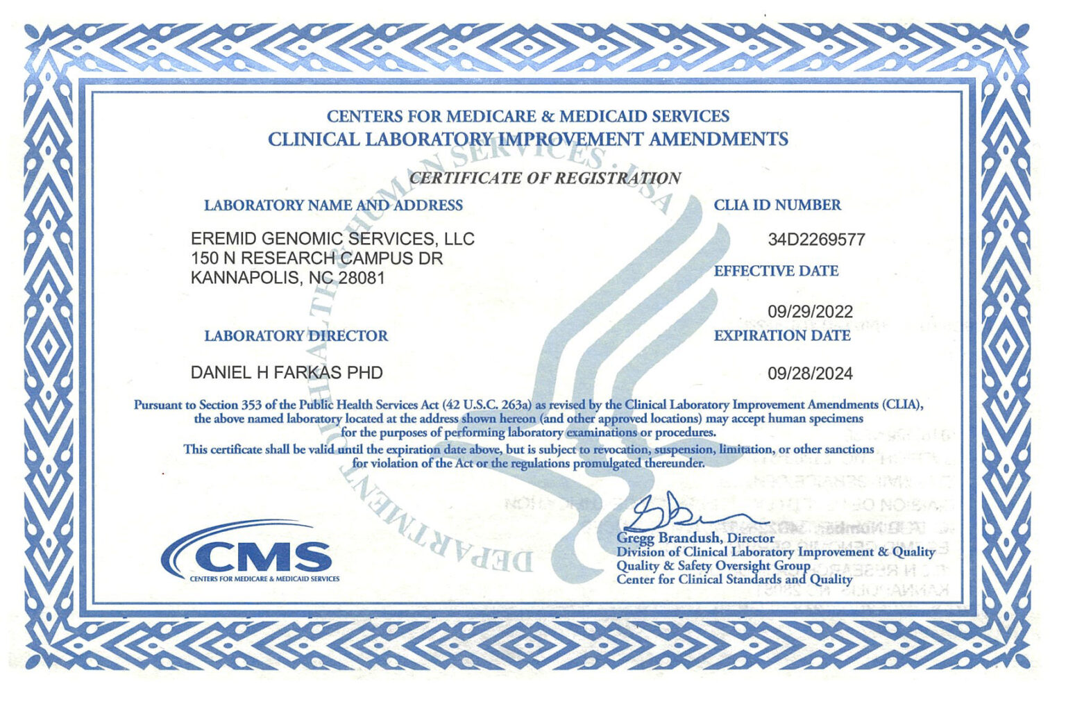 CLIA Certified Lab Eremid Genomic Services